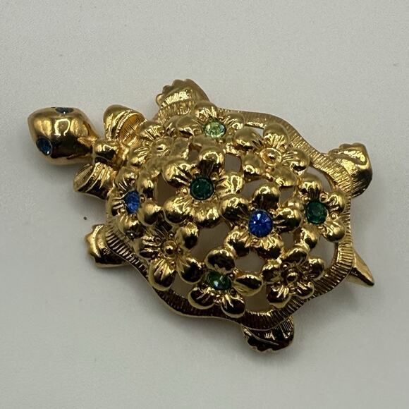 Vintage Lot of Two Turtle Brooch Pins Silver Tone Faux Tortoise Shell Gold Tone - Picture 4 of 8